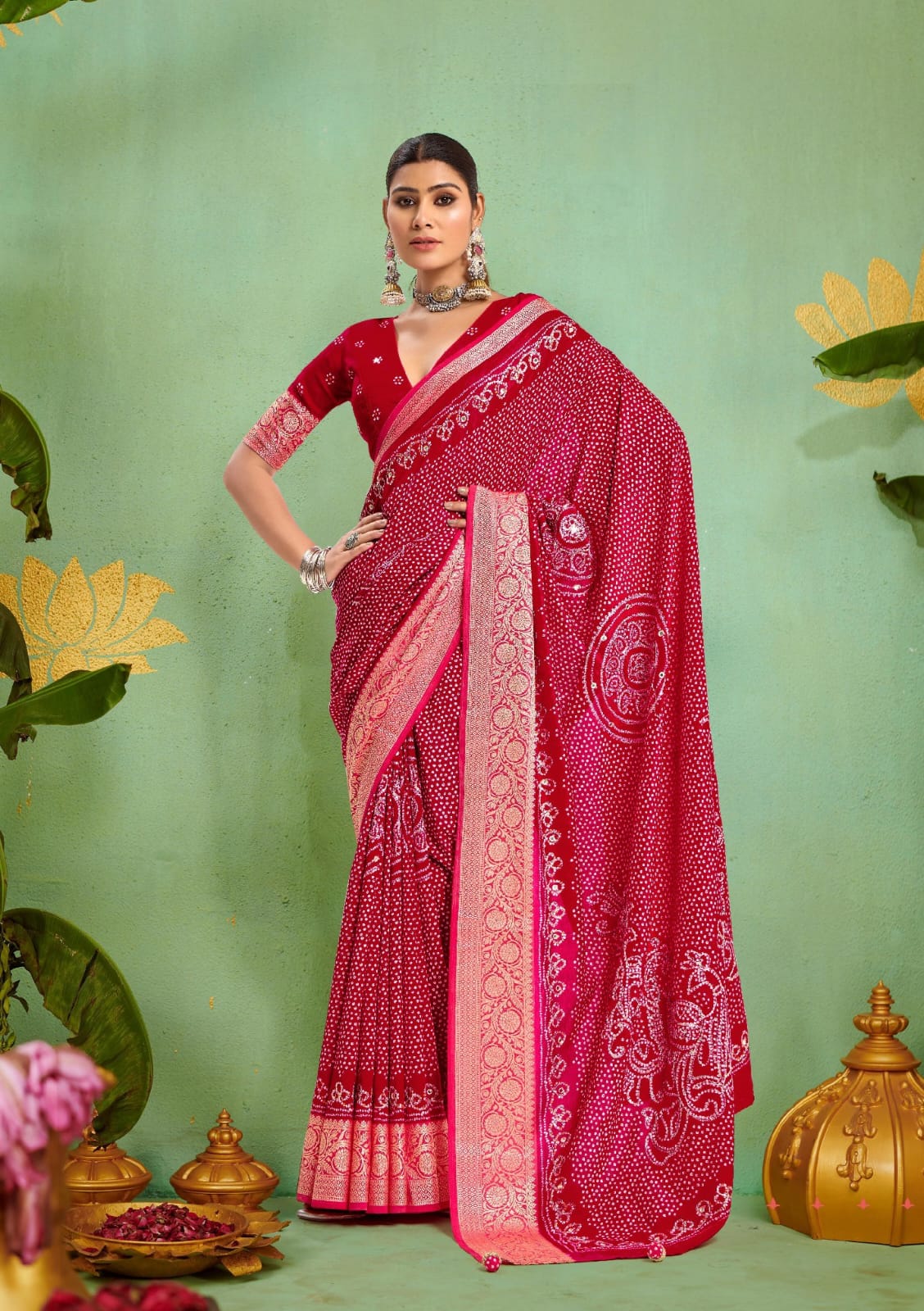 Tulsi Bandhej Pink