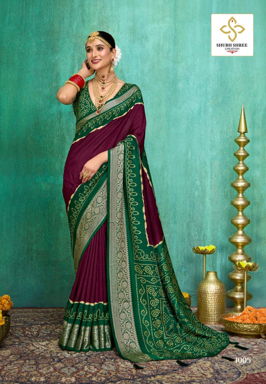 Saumya Wine-Green Bandhani