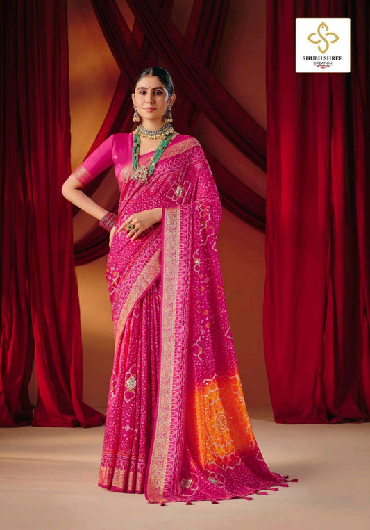 Pink-Orange Gotapatti Bandhej